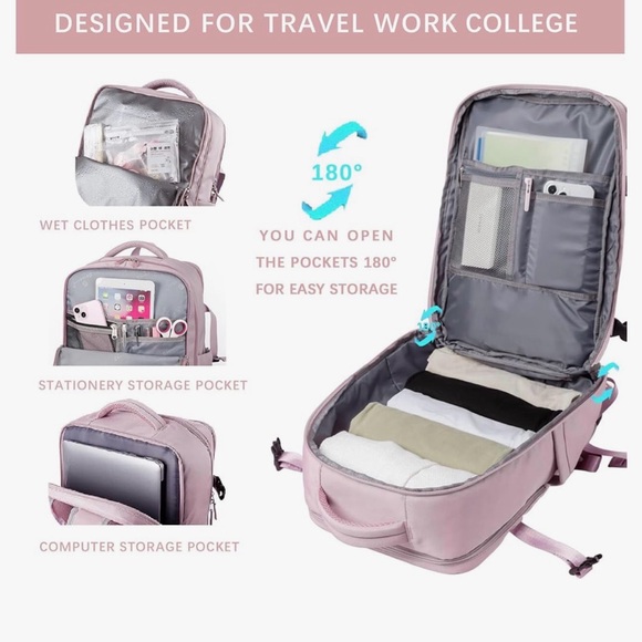 SHRRADOO Travel Laptops Backpack NWOT (Pink khaki) - Picture 5 of 11